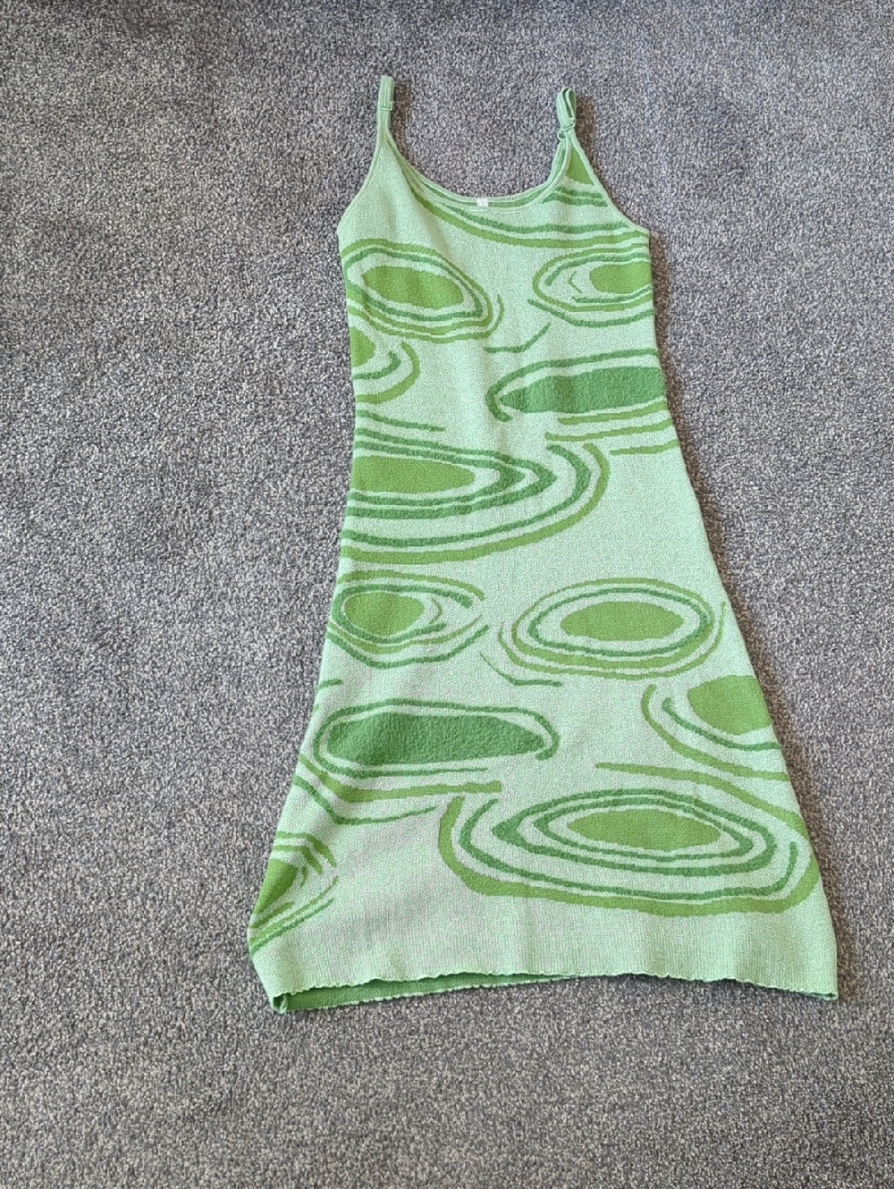 FUZZY TIE DYE CUTOUT SPAGHETTI STRAP MIDI SWEATER DRESS GREEN
